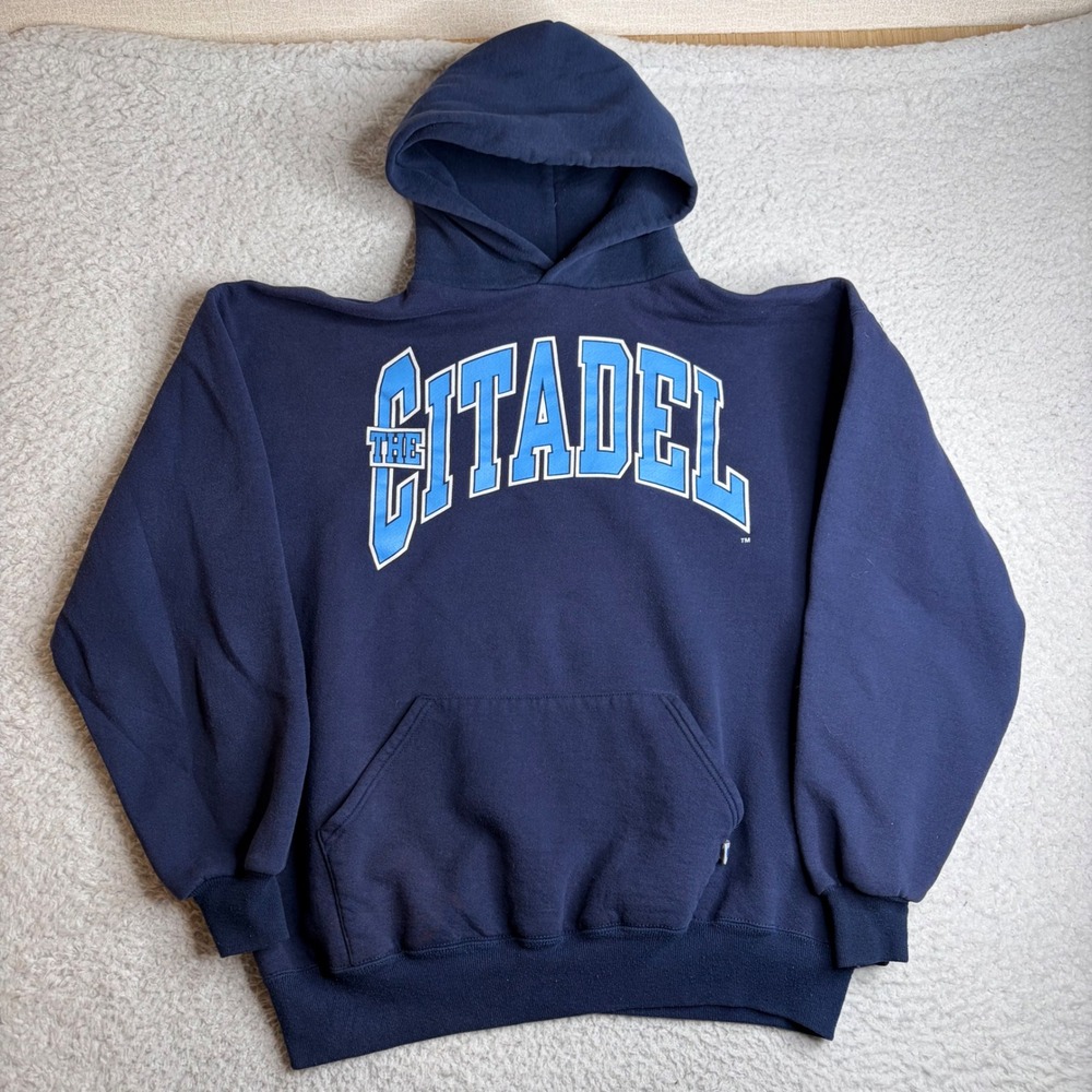 Vintage Russell Athletic The Citadel Hoodie Navy Blue Made in USA XL Sweatshirt - Picture 1 of 6
